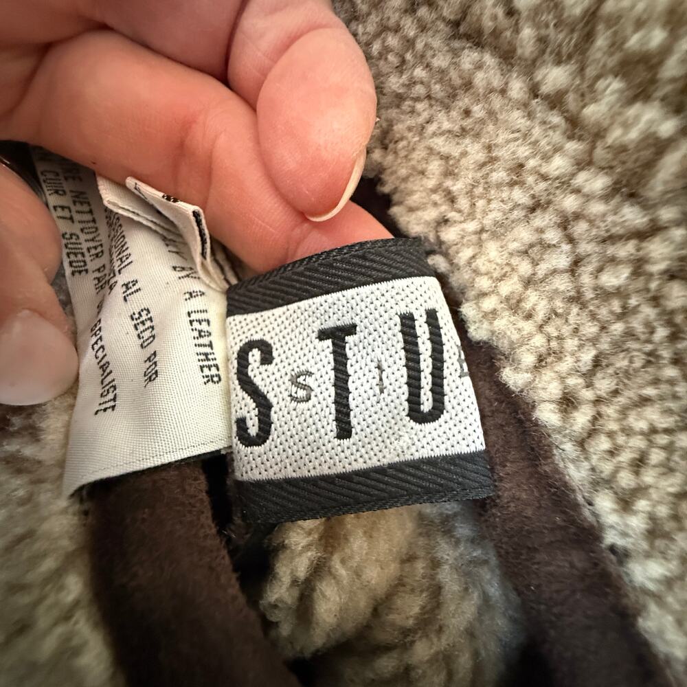 Vintage Chocolate Brown Double-Breasted Genuine Shearling Coat Reversible - Picture 10 of 12